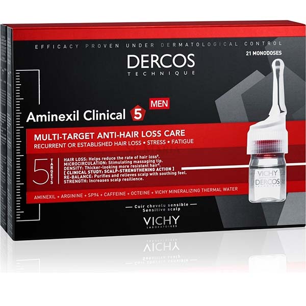 картинка VICHY (Виши) DERCOS (Деркос) Aminexil Intensive 5 Для мужчин средство против выпадения волос широкого спектра действия 21 шт