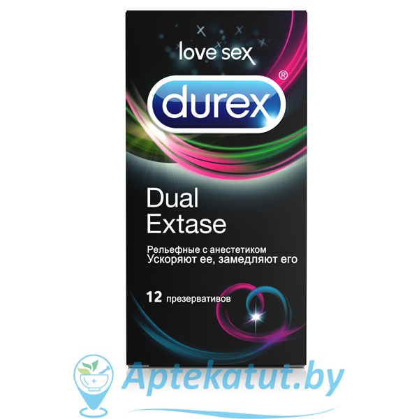 картинка Презервативы Durex Dual Extase рельефные, с анестетиком №12
