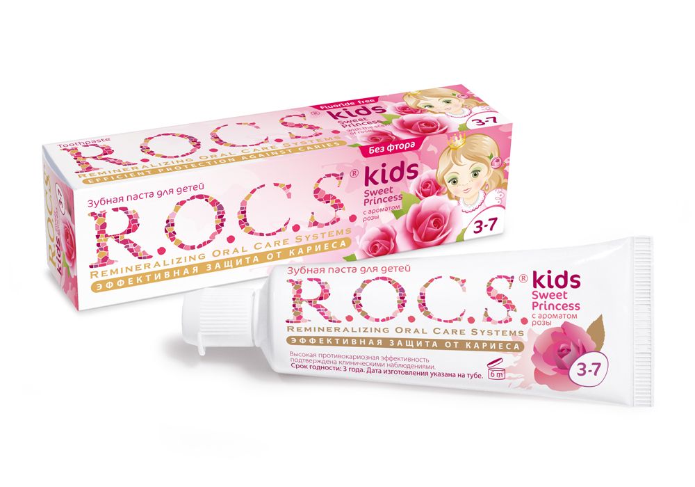 картинка Зубная паста Рокс Kids Sweet PRINCESS с ароматом розы, 45г