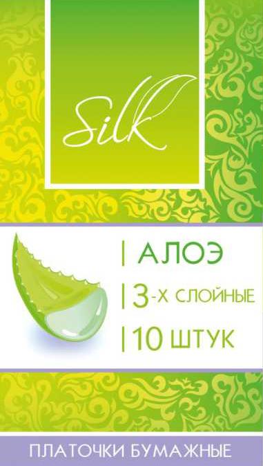 картинка Платочки бумажные SILK трехслойные, белые с ароматом алоэ, 10шт