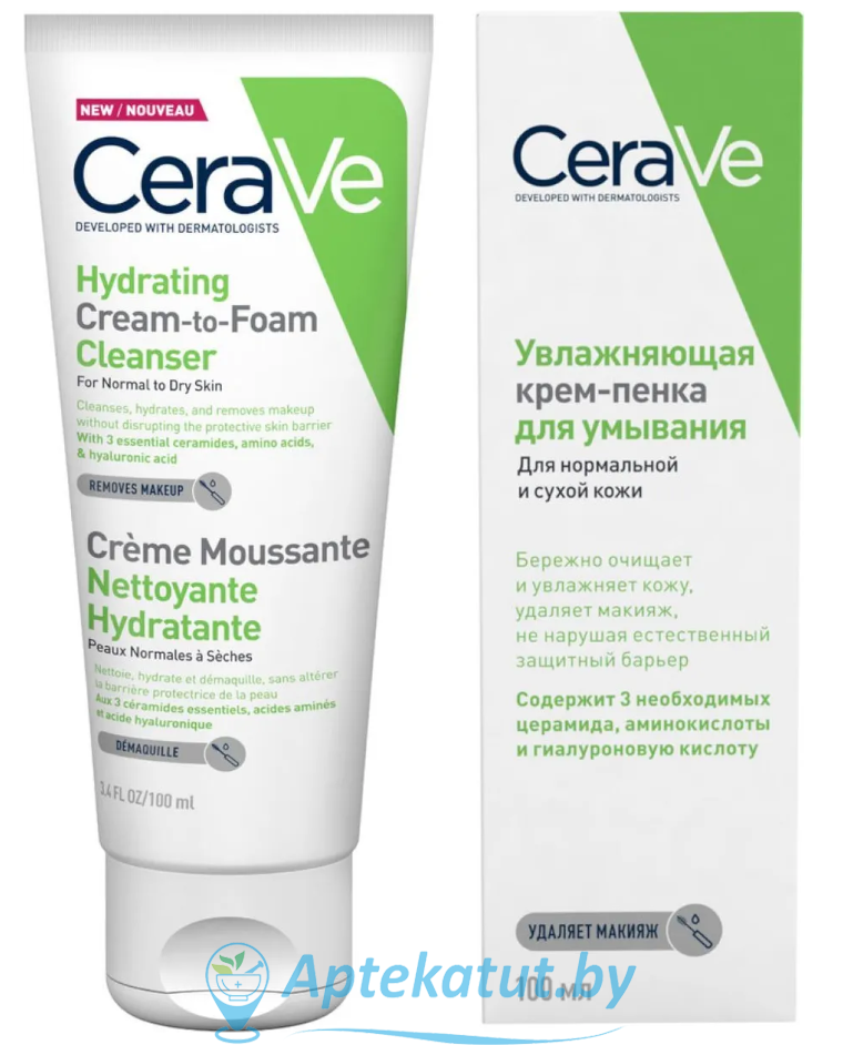 картинка CeraVe Крем-пенка увлажняющая для умывания для норм и сухой кожи, 100 мл