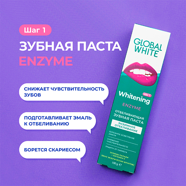 картинка Global White (Глобал Вайт) зубная паста отбеливающая "Энзимное отбеливание", 100мл